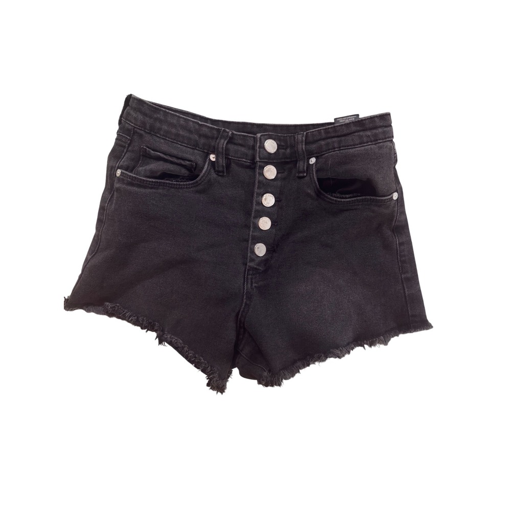 BlankNYC Black Denim High Rise Button Fly Cut Off Shorts Size 28